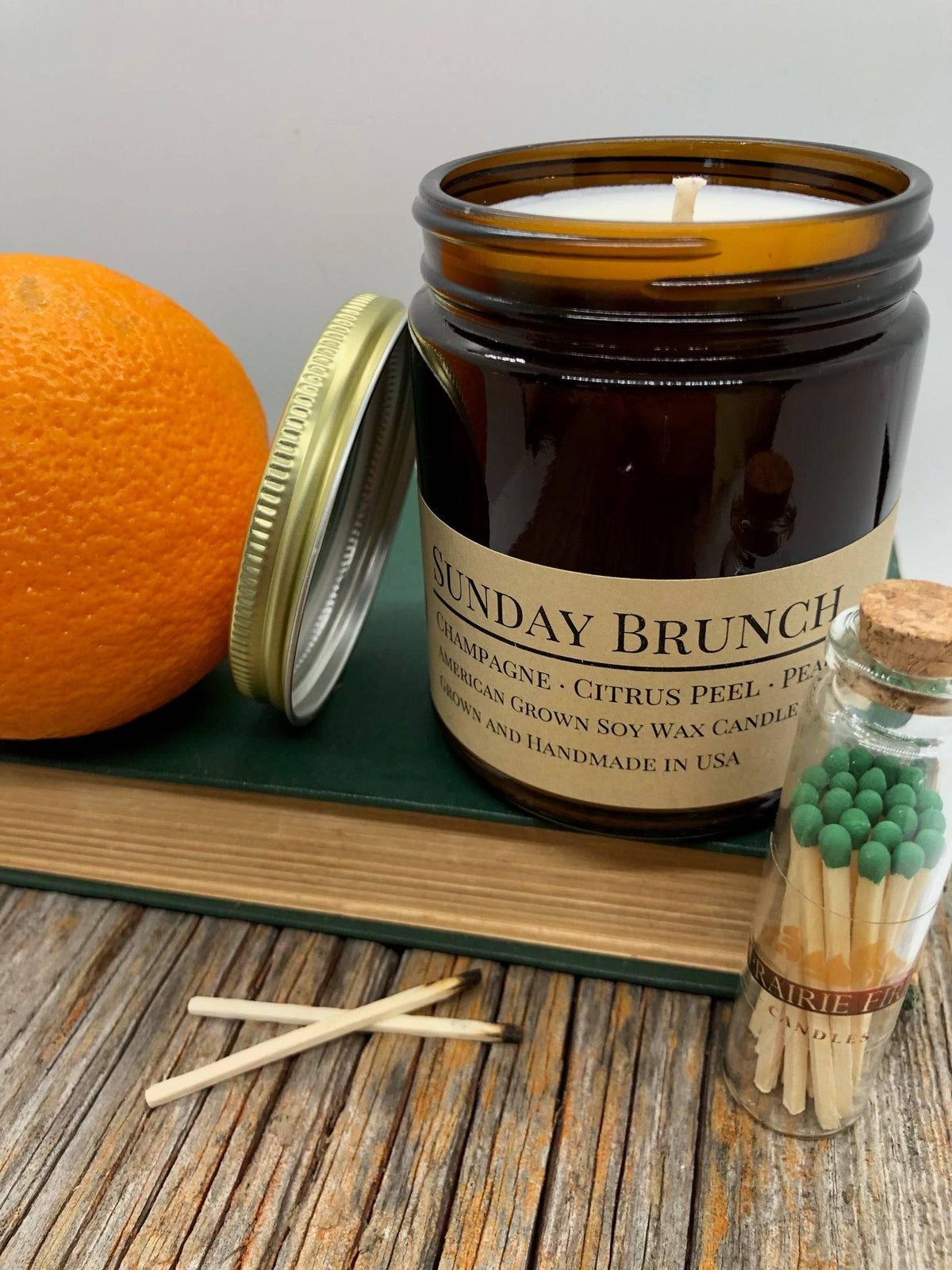 PRAIRIE FIRE Sunday Brunch Soy Wax Candle | 9 oz Amber Apothecary Jar
