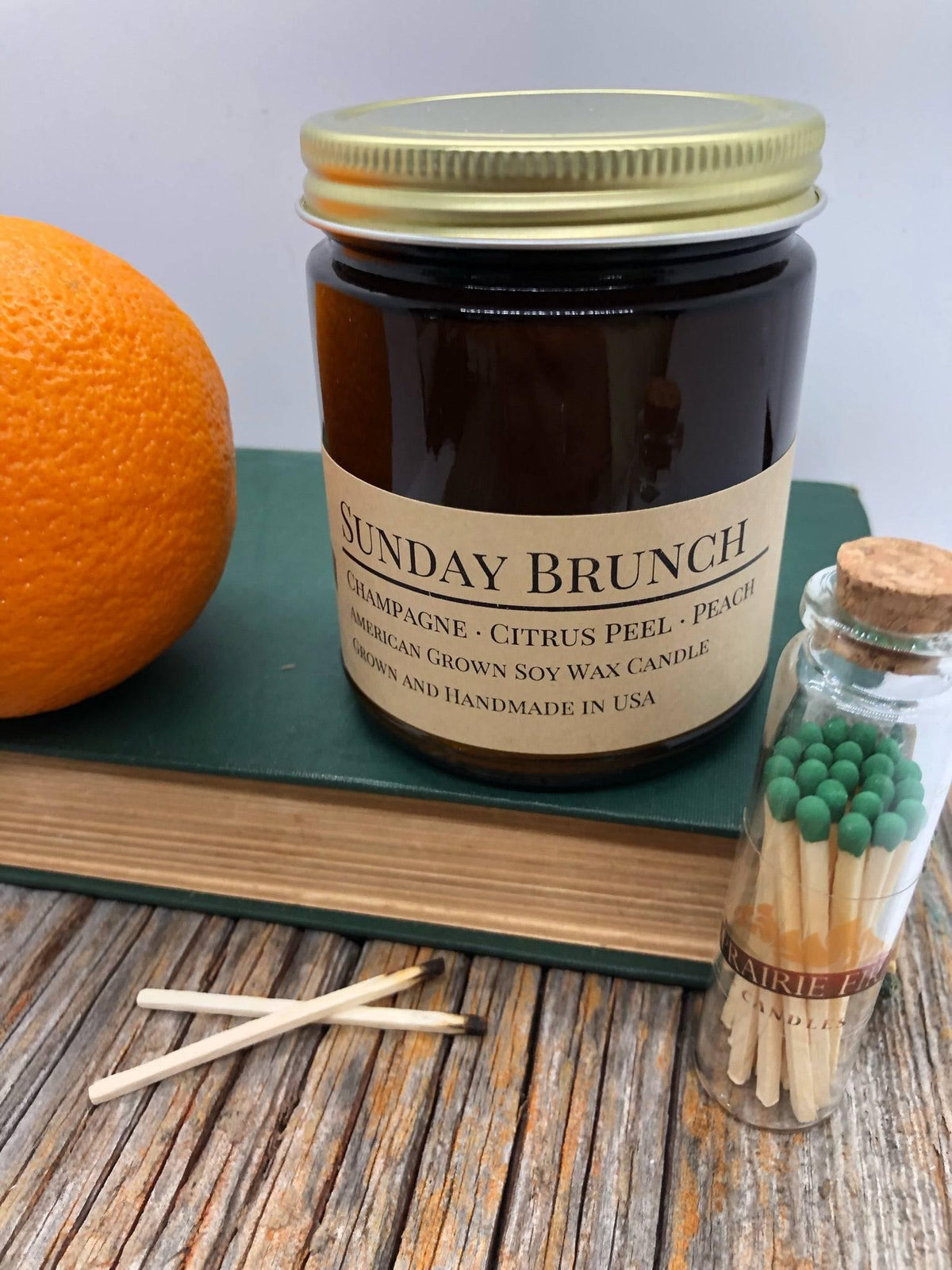 PRAIRIE FIRE Sunday Brunch Soy Wax Candle | 9 oz Amber Apothecary Jar