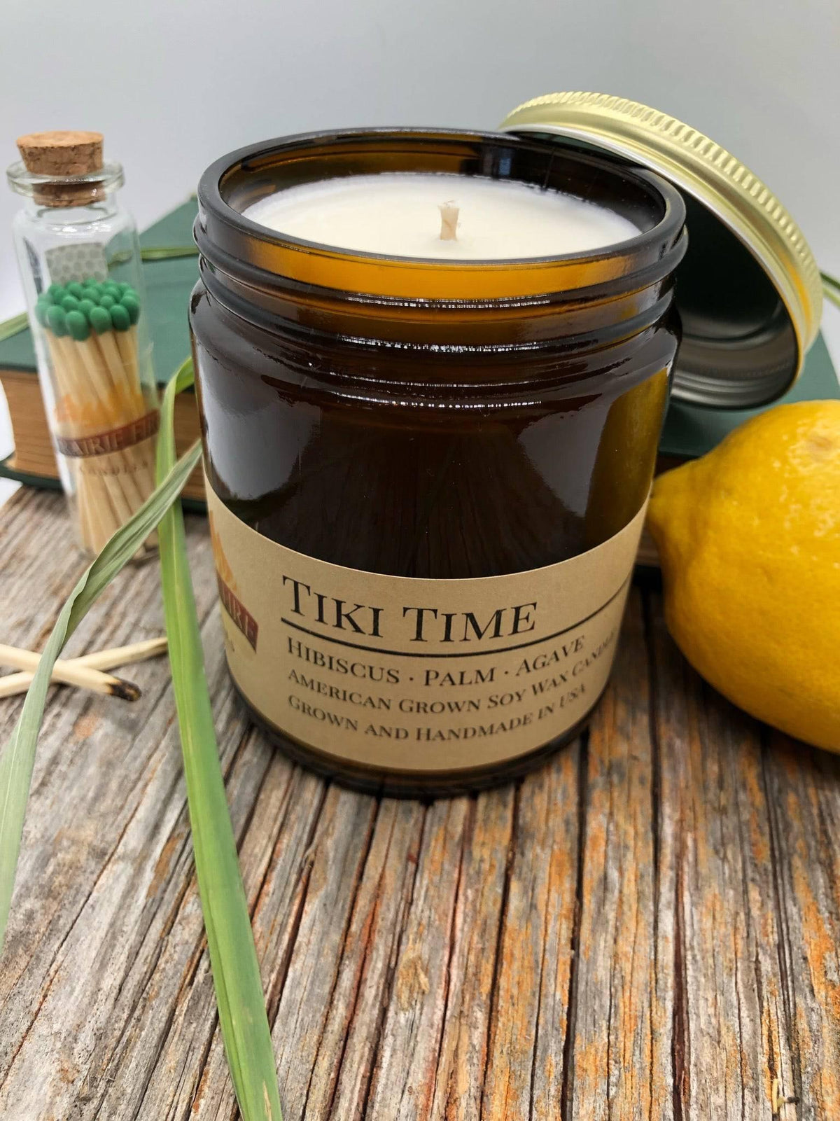 PRAIRIE FIRE Tiki Time Soy Wax Candle | 9 oz Amber Apothecary Jar